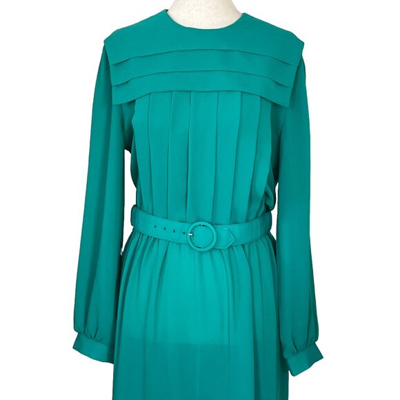 Vintage Herman Marcus Dress – 1970s Teal Pleated Midi Dress - Picture 2 of 14